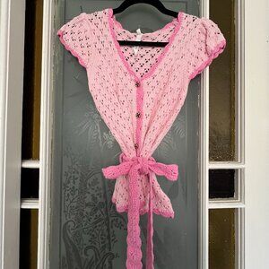 70/21 Crochet Waist Tie Button Up Top